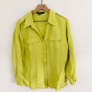 Ashley Stewart Linen Blend Lime Button Up Shirt